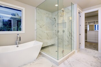 Golden Valley Frameless Shower Door Installation by Five Star Exteriors & Interiors of MN LLC